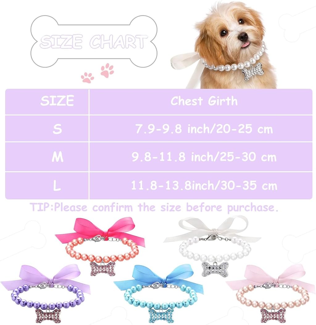 Dog Pearl Necklace White Rhinestones Bone,Bling Diamond Crystal Princess Jewelry for xs s Small Puppy Kitten Pets Dogs