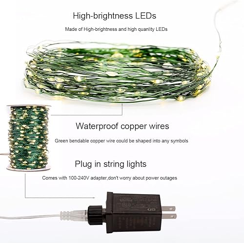 Miniatura 3 de Guirnalda de luces de alambre verde enchufable de 100 pies de alto brillo 300 LED impermeables con control remoto blanco cálido para árbol de