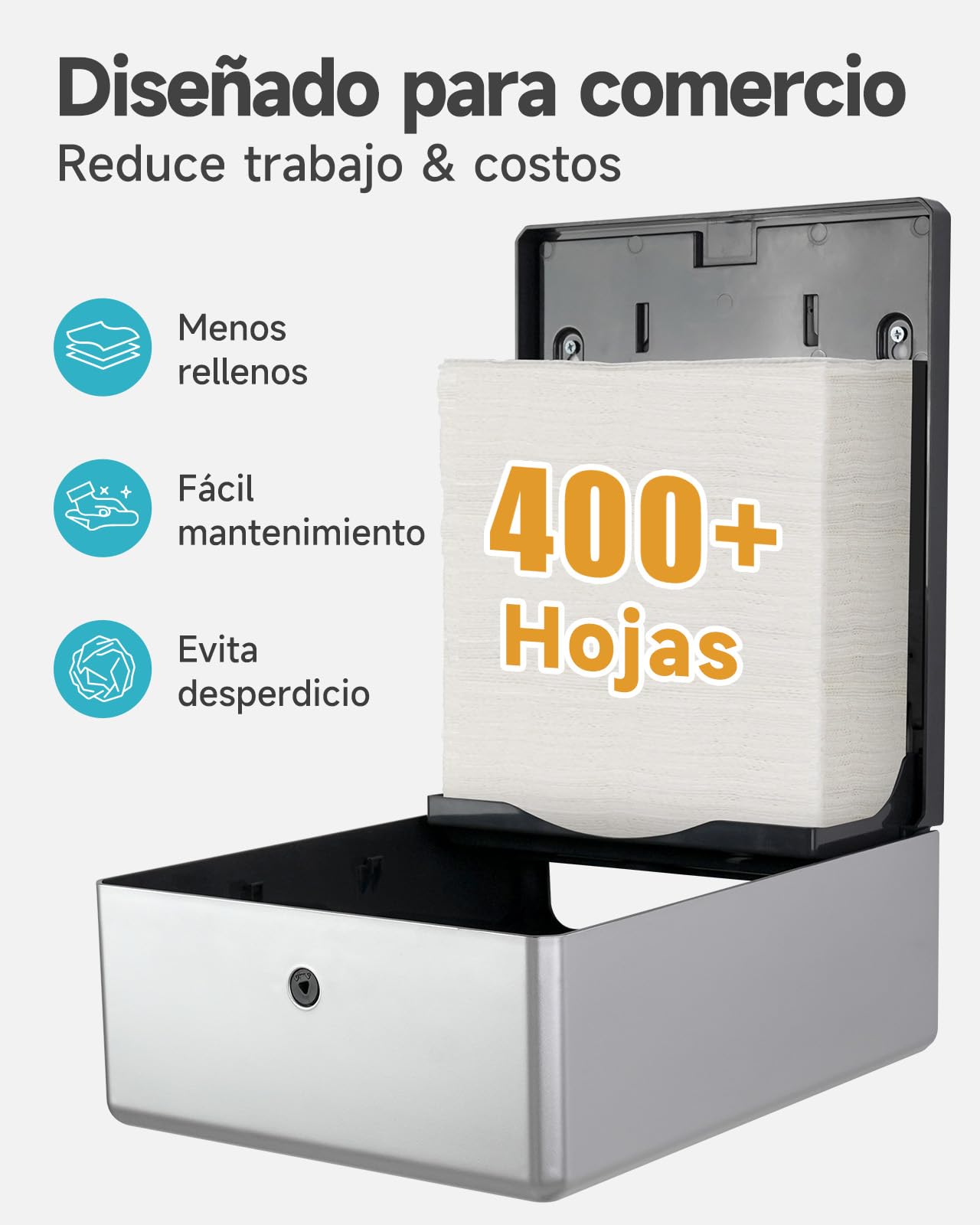 AIKE Dispensador De Toallas De Papel Ensanchado, 400-Hojas De Pared para Toallas H2, H3, Pliegue Z/V/C Y Multipliegue (Tamaño ≤25,2 * 11,5cm), AK5302H