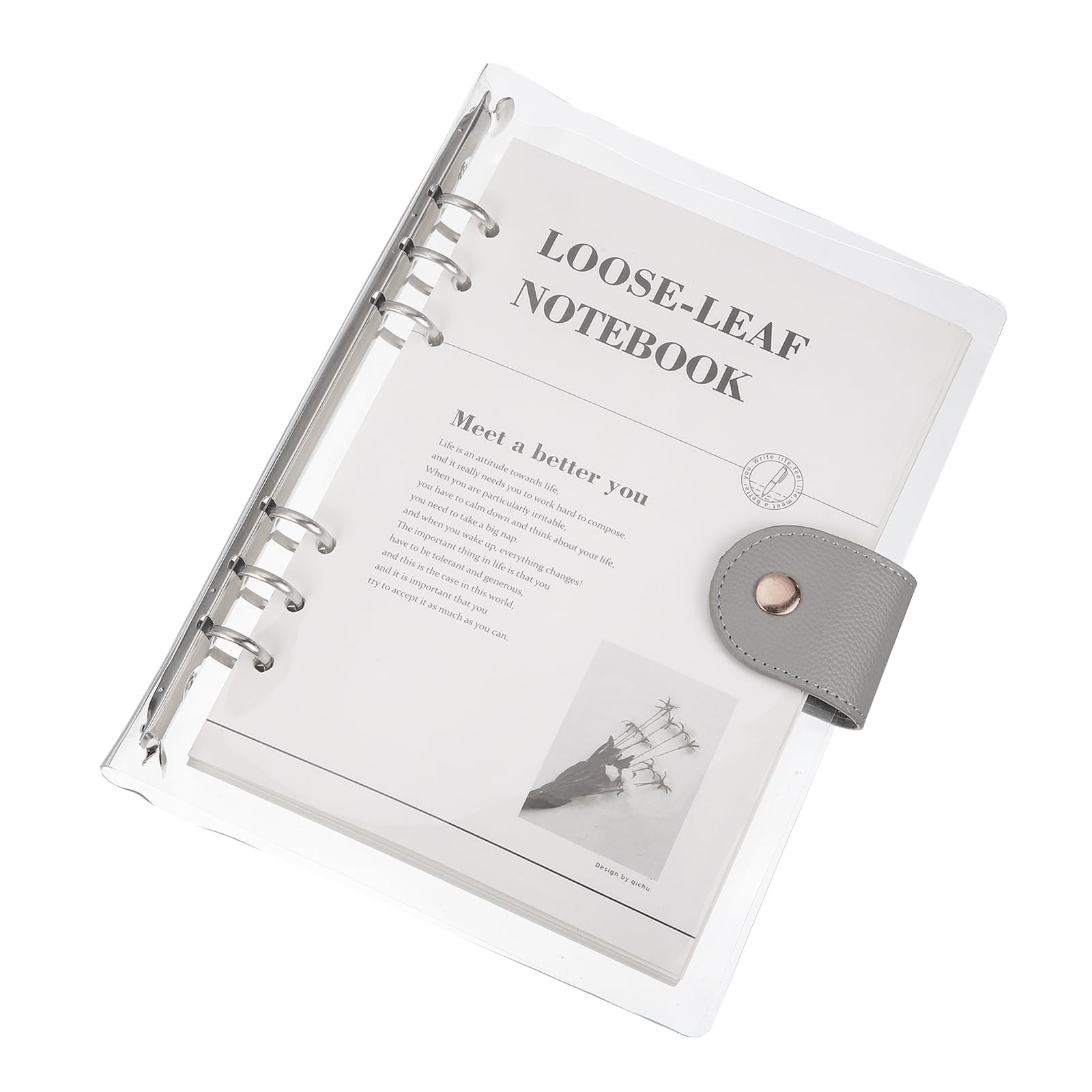 PATIKIL A5 Notebook Binder, Transparent PVC 6-Ring Refillable Planner Cover with 90 Sheets Lined Inner Paper Planner Binder with Snap Button