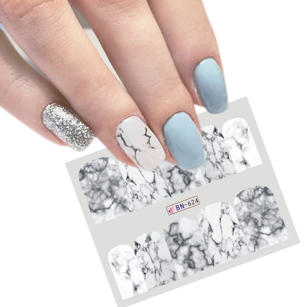 Amazon.com: 10PCS White Black Gradient Marble Nail Art Sticker Water  Transfer Decal Watermark Slider Manicure Full Wrap Tool Decor : Beauty &  Personal Care
