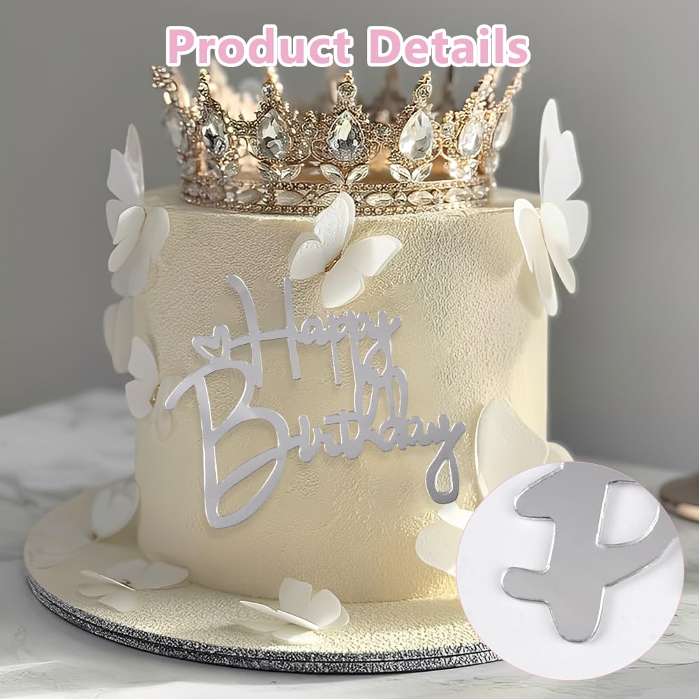 Set 12 Decorazioni Torta Happy Birthday In Acrilico – Scritte Oro E Argento Specchio Per Compleanni, Matrimoni E Feste