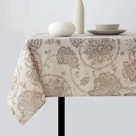 Modern Homes Floral Printed Cotton Tablecloth for Dining Table, Patio Table, Picnic Table, Hotel Buffet Table; Table Cover 55x70 inches (Beige, 4-6 Seater)