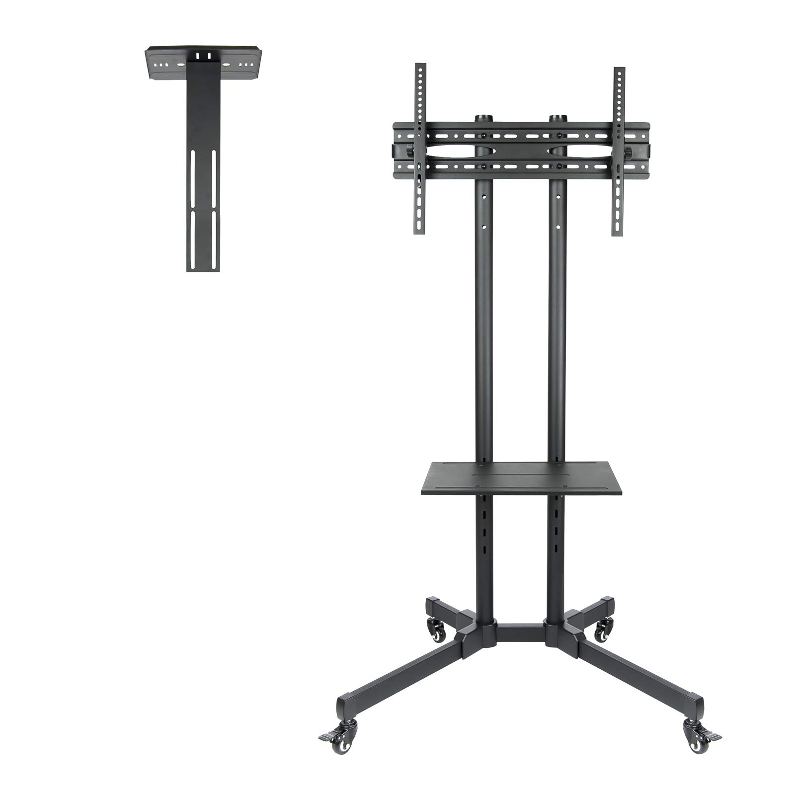 TOOQ FS1470M-B - Soporte de Suelo para TV/LED de 37" a 70" (móvil, Dos Bases para Audio Video, Regulable en Altura) Color Negro