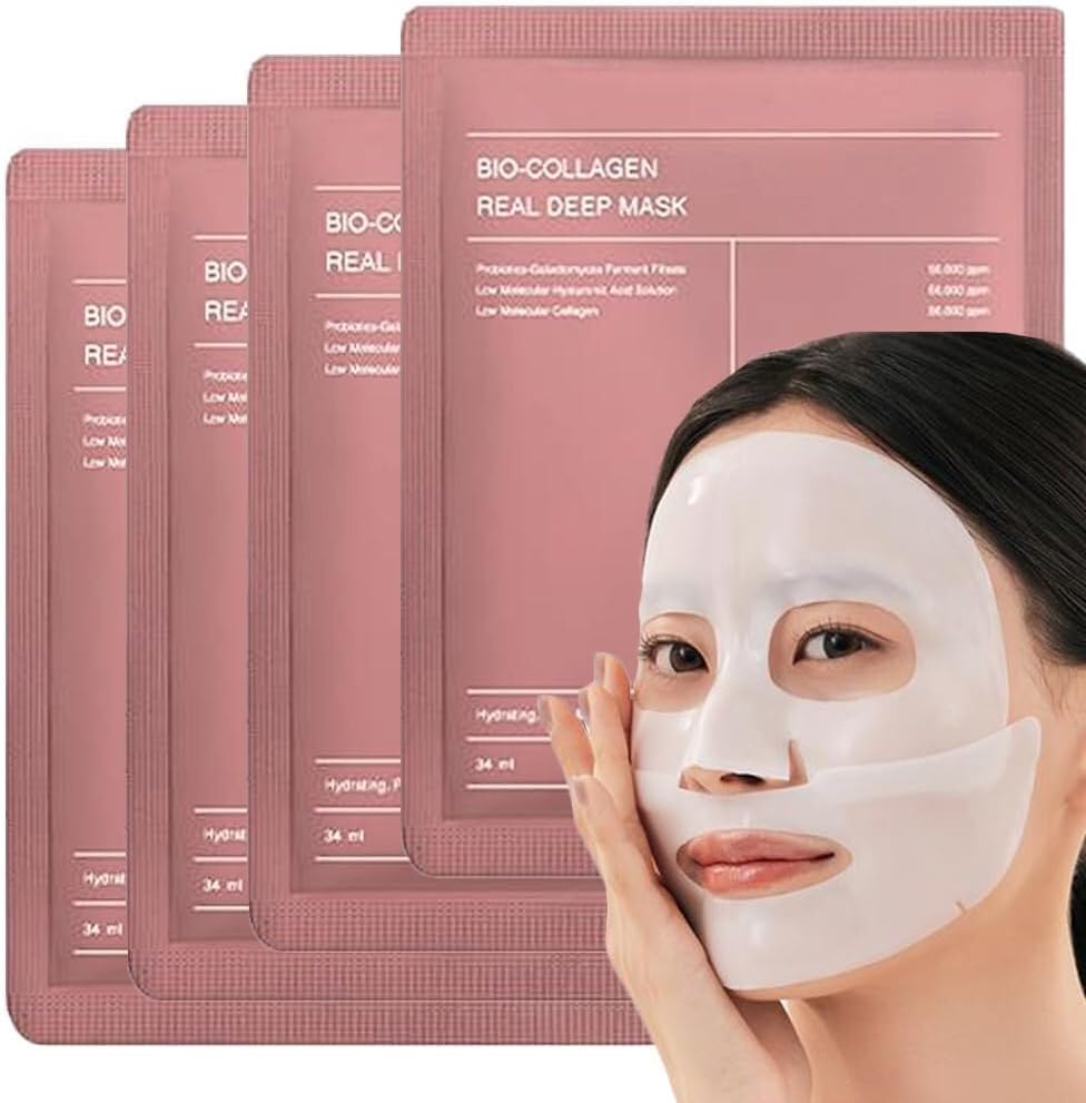 ENLIWISH Collagen Face Mask, Bio-Collagen Real Deep Mask, Deep Collagen Overnight Mask, Collagen Night Wrapping Mask, Deep Collagen Mask, Deep Collagen Mask for Skin Care Pack of 4