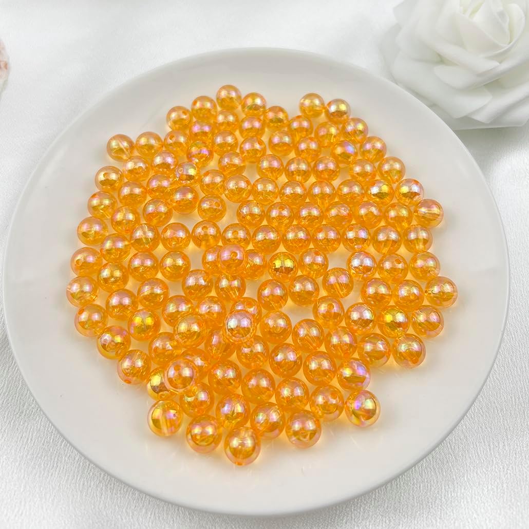 400Pcs 8mm Acrylic AB Colors Round Beads Acrylic Beads Round Spacer Beads with Hole for Earring Bracelet Necklace Key Chains Jewelry Making(83-Orange Yellow) - Image 2