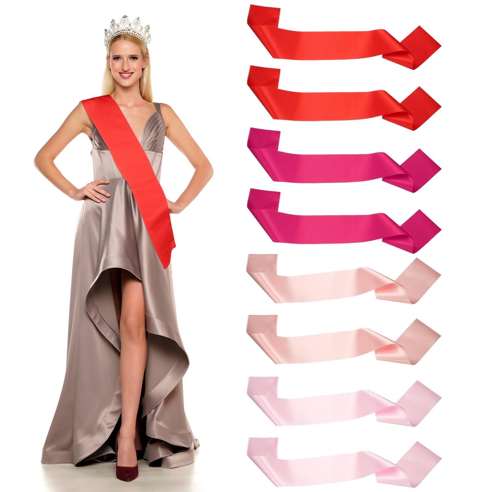YELARXI Satin Sash, Blank Sash Pageant Ribbon Party 8 Pack & Pink/Rose Gold/Rose Red/Red
