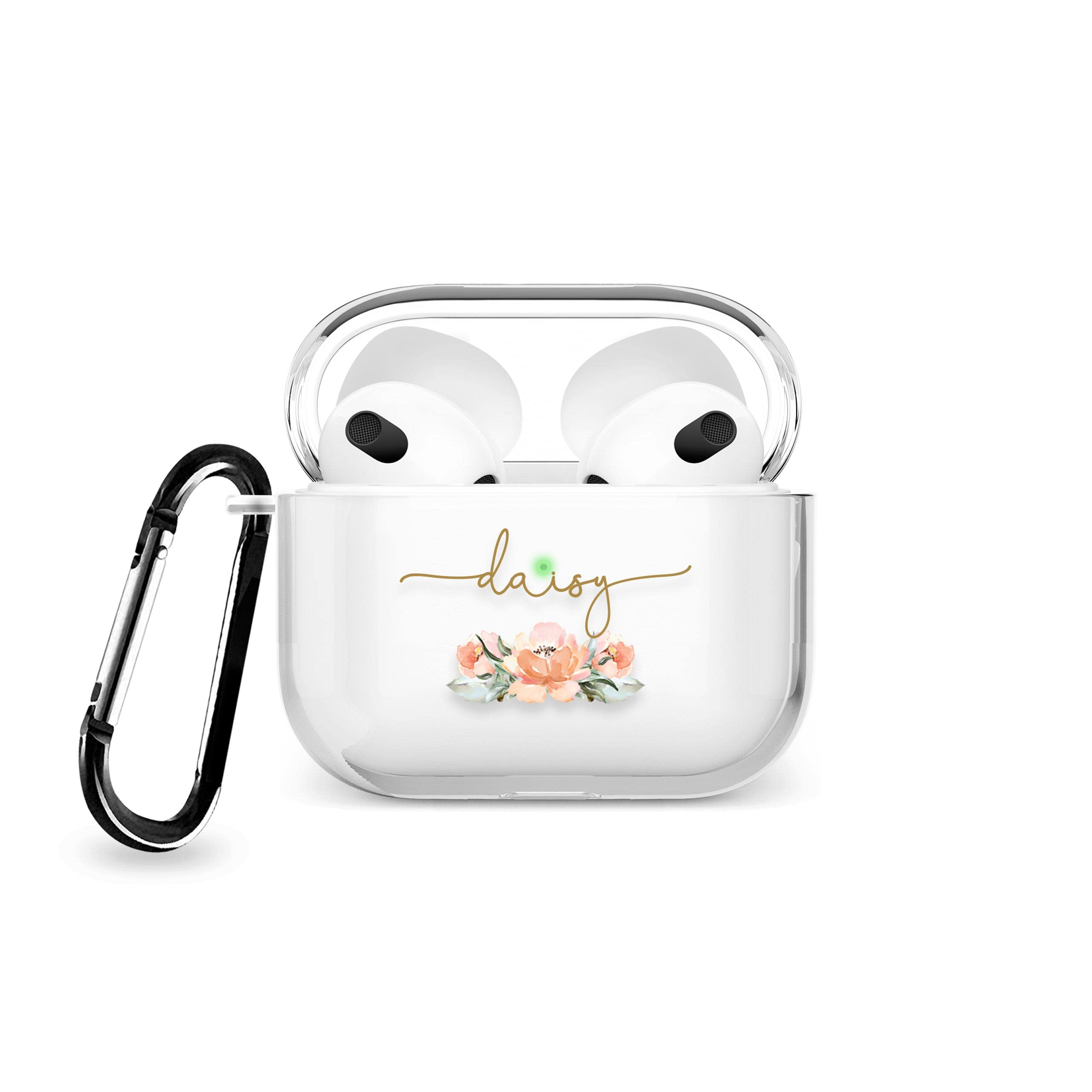 Tirita Personalised Custom Case Compatible with Apple AirPods 4th gen, Support Wireless Charging, with Carabiner, Front LED Visible [08- Rose Gold Monogram] — view 7