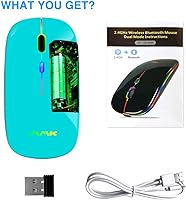 Vista 9 de Ratón inalámbrico Bluetooth para portátil, ratón recargable 2.4G USB óptico, ratón LED delgado de doble modo (Bluetooth 5.0 y 2.4G) inalámbrico