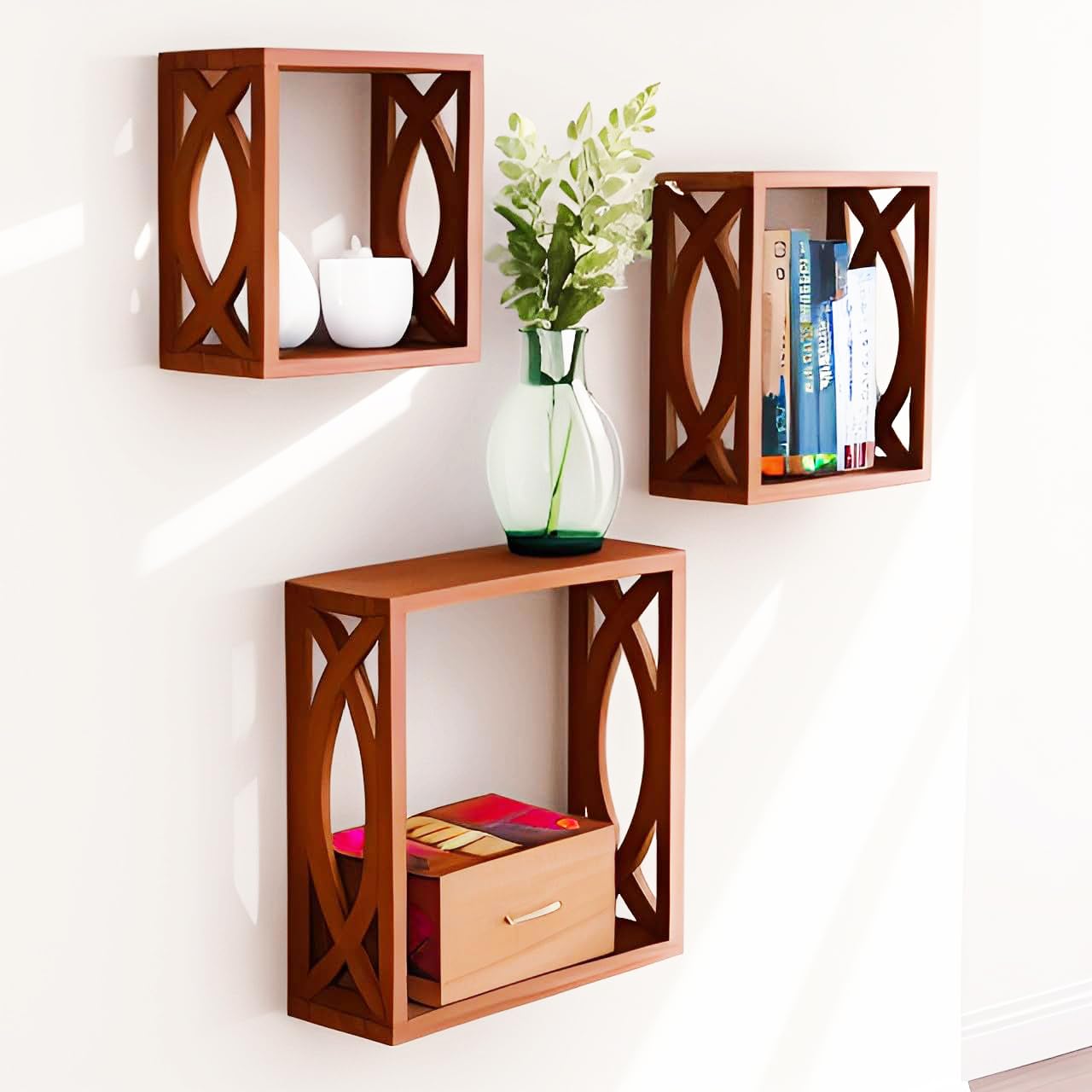 Dime Store Rack for Storage Wall Mount Wall Shelves for Living Room Bedroom and Wall Decor (Set of 3, Brown)