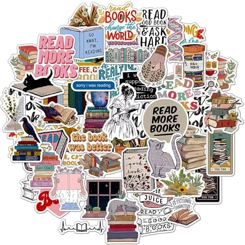 Image of 50 pcs Book Lovers Reading Bookish Stickers Vinyl Vintage Positive Affirmation Book Quotes Aesthetic Decorate Accessories for Mobile Fridge Laptop Bottle Journal Guitar Office Room Stationery
