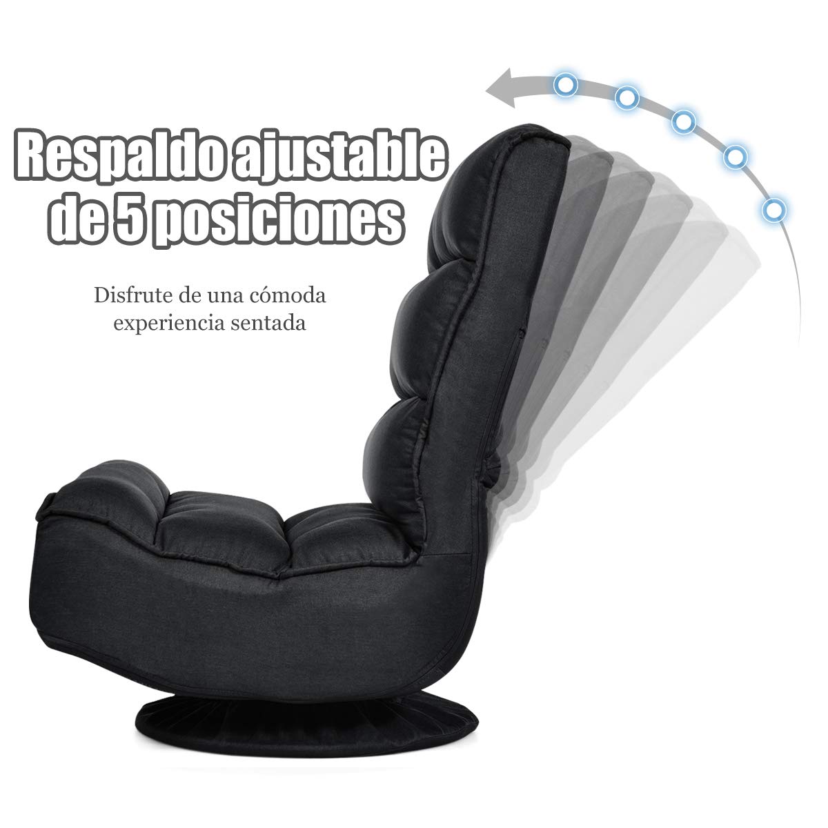COSTWAY Silla de Suelo con Respaldo Ajustable en 5 Posiciones Silla de Relax Meditación con Base Giratorio 360 ° para Hogar TV (Negro)