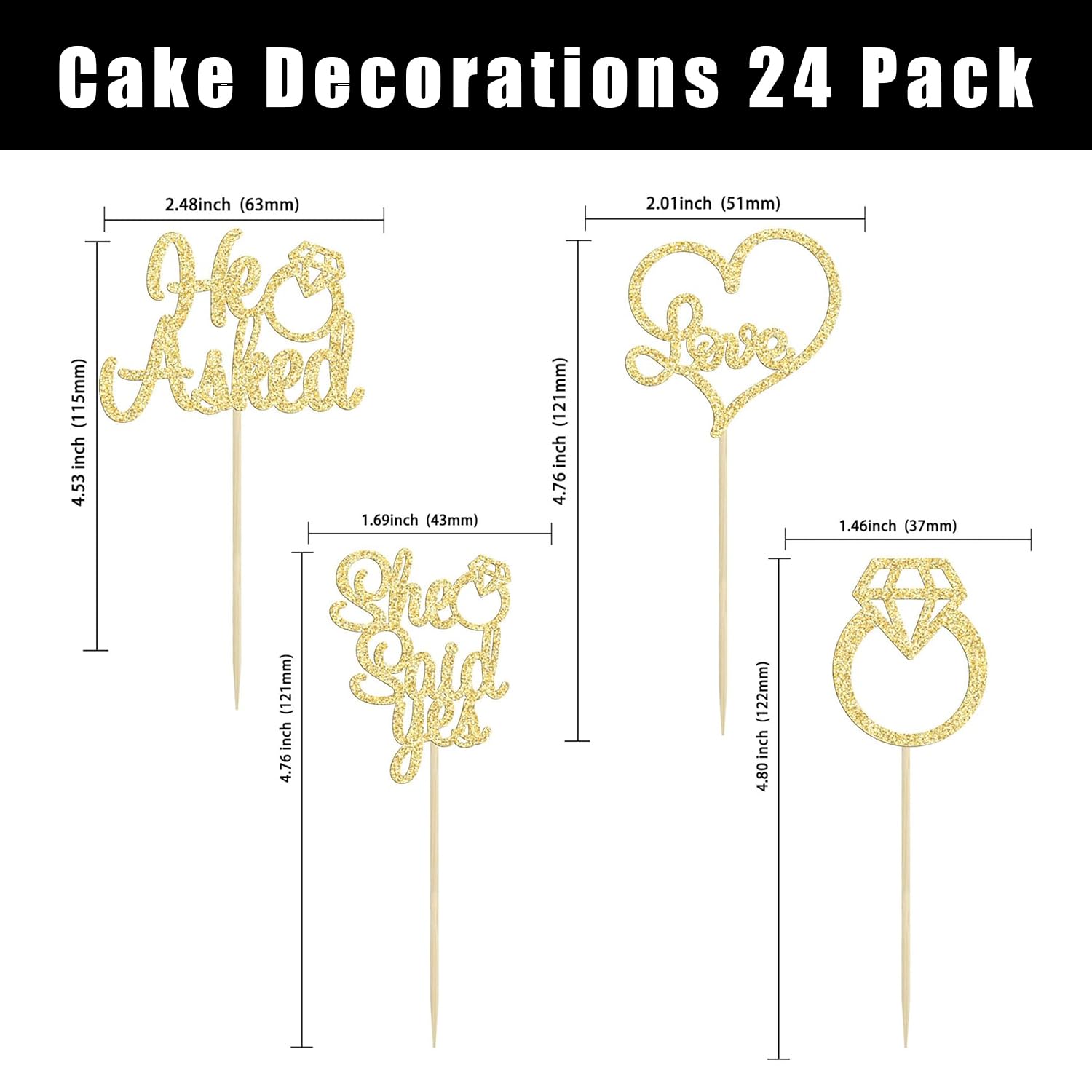 Buy Festiko 20 Pack He Asked She Said Yes Cupcake Toppers Glitter Heart Ring Cupcake Picks Wedding Engagement Bridal Shower Party Cake Decorations Supplies Online at Best Prices in India