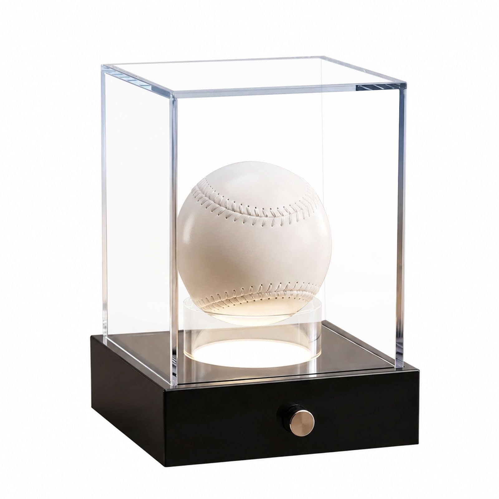 Clear Acrylic Baseball Display Case with LED Lighting, Glowing Baseball Cube Stand, Memorabilia Display Box for Collectors & Gift Giving