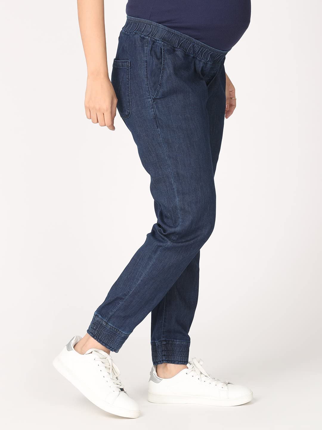 The Mom Store Maternity Denim Jeans with Belly Support | Jogger Style | Denims | Super Stretchable Belly Band | Comfortable | Pre and Post Pregnancy | Stylish | S - Image 3 thumbnail