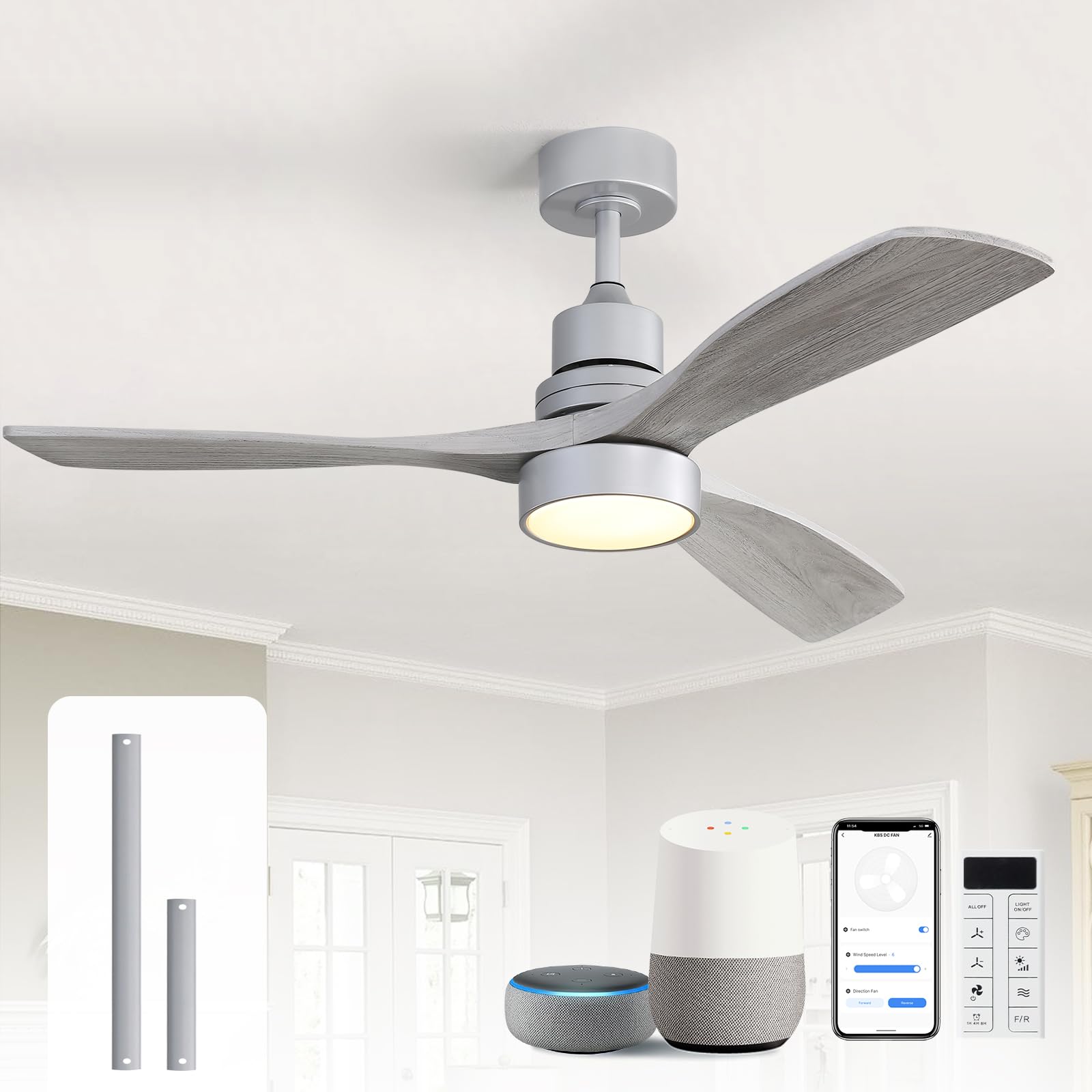 Sofucor 52" Wood Ceiling Fan with Lights & Remote -14
