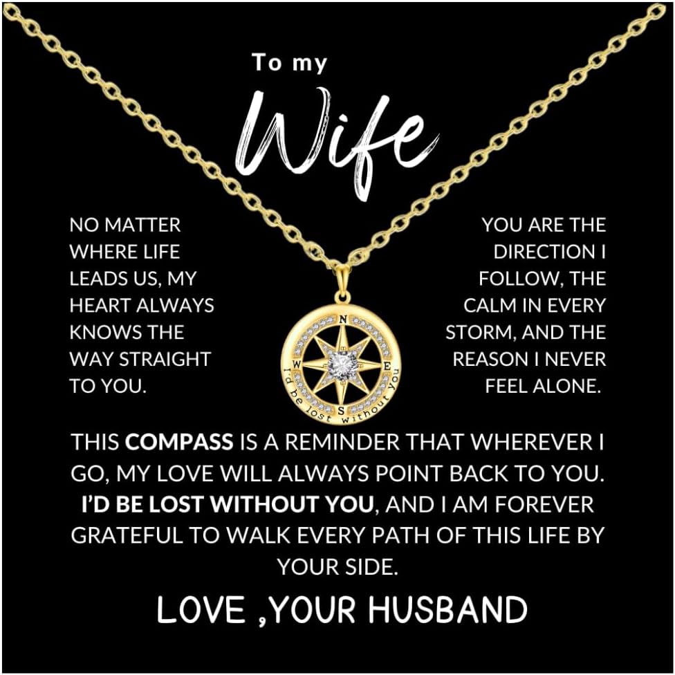 Compass Necklace for Women Sterling Silver Necklace Gifts for Wife Wedding Anniversary Birthday Valentines Day Christmas - I'D Be Lost Without You