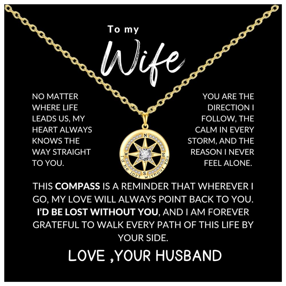 Bluxeo Compass Necklace for Women Sterling Silver Necklace Gifts for Wife Wedding Anniversary Birthday Valentines Day Christmas - I'D Be Lost Without