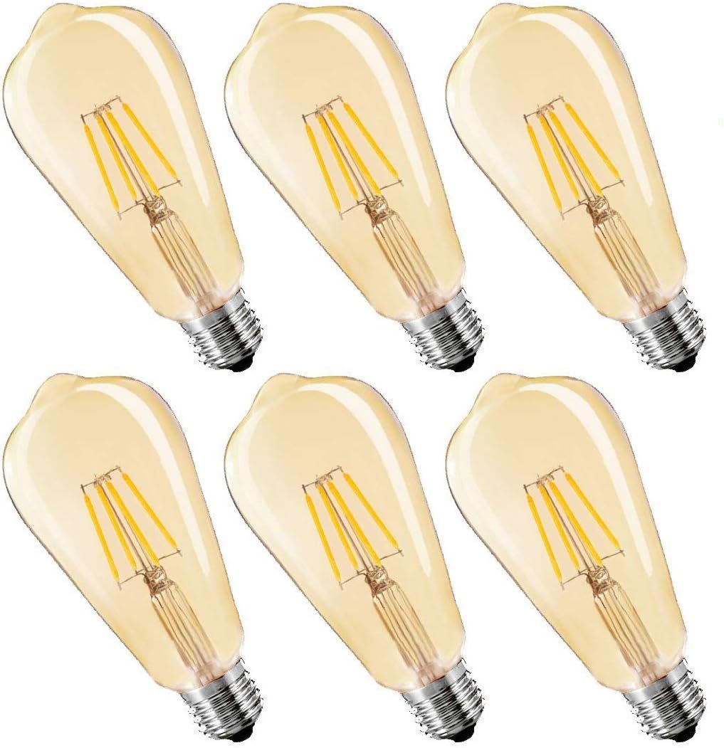 Dimmable Led Bulb, 4w LED Edison Bulb, 4W Vintage LED Filament Light Bulb, St64 Led Bulb,2400-2700K (Amber Glow),e26 /e27 Medium Screw Base, Amber Glass Cover, 6 Pack