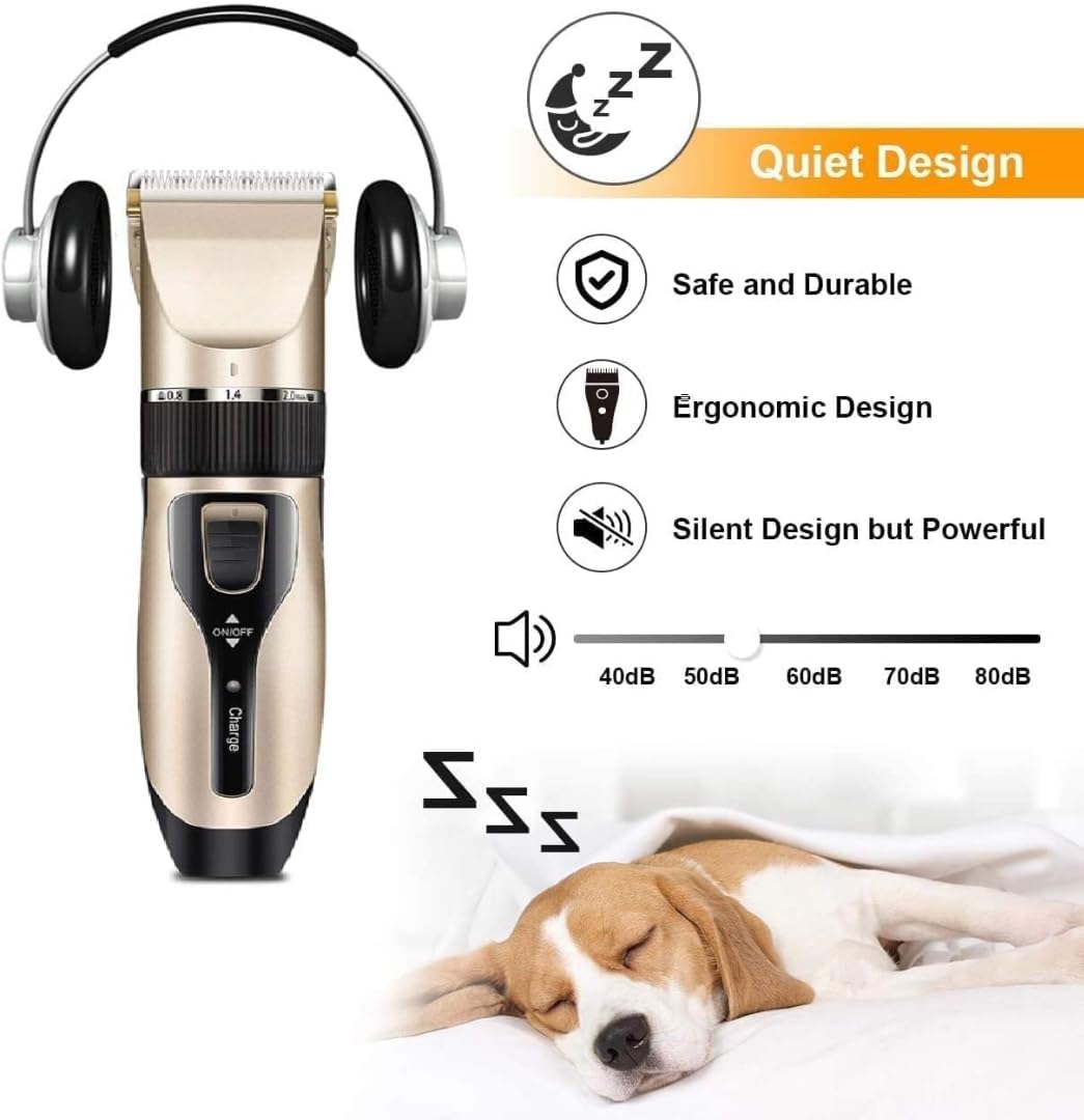Feelon Pet Grooming Kit for Cats & Dogs - Quiet Cordless Trimmer for Labrador, German Shepherd, Shih Tzu Golden Retriever - Powerful, Easy-to-Use Hair Clippers for Home Grooming (Trimmer Kit)