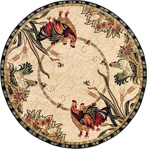 Image of Unique Loom Barnyard Collection Area Rug - Farm (6' 1 inch Round, Cream / Black)