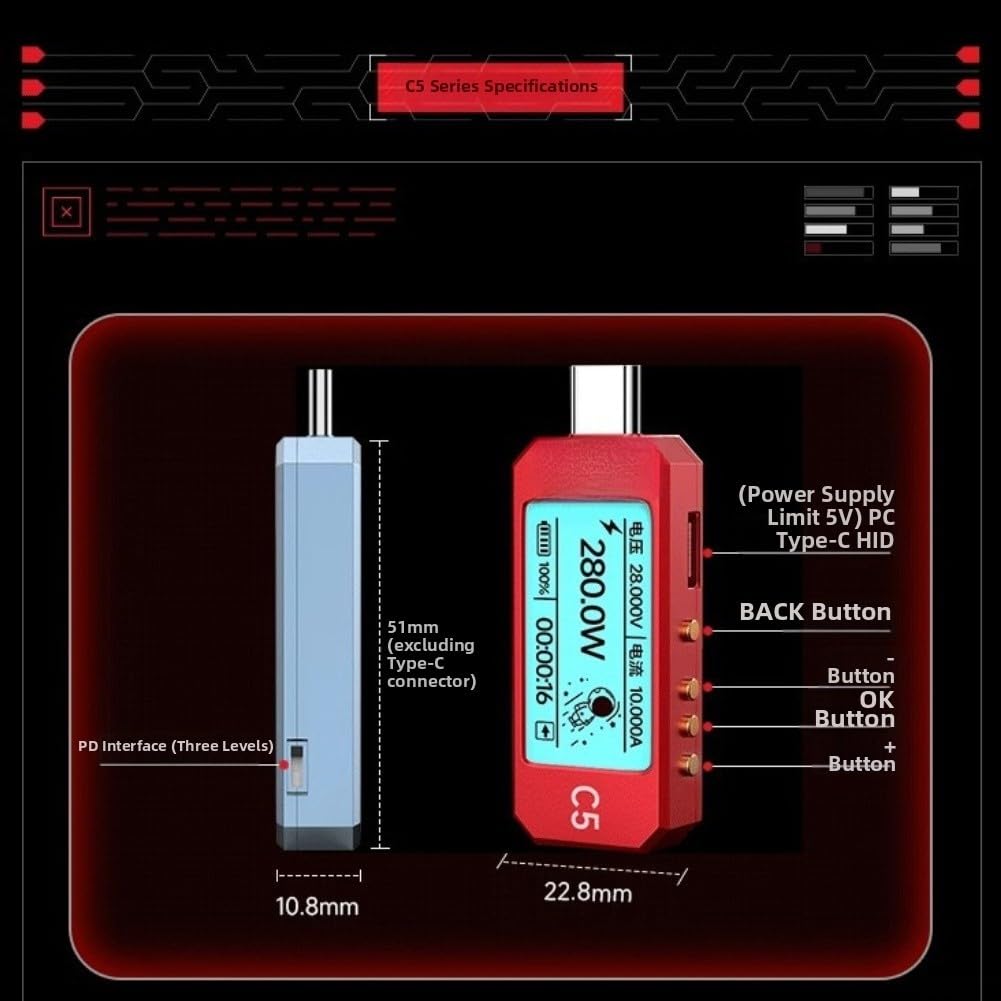 C5 für USB-C Leistungsmessgerät Tester für PD3.1 EPR 48V für 6a mit 1,47