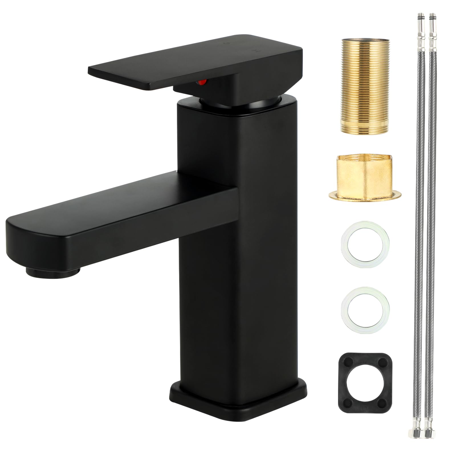 Grifo Lavabo - Grifo Baño - Grifo Bidet - Grifos Para Lavabos De Baño Fría/Caliente con Mangueras 60 cm, Ideal para Lavabos, Cocinas, WC, Oficinas y Hoteles (Negro)