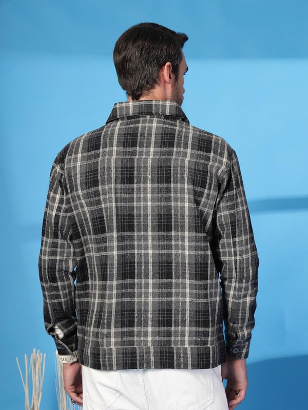 Image of CHKOKKO Men's Tweed Winter Shacket Stylish Flannel Plaid Standard Length Jacket Shirt