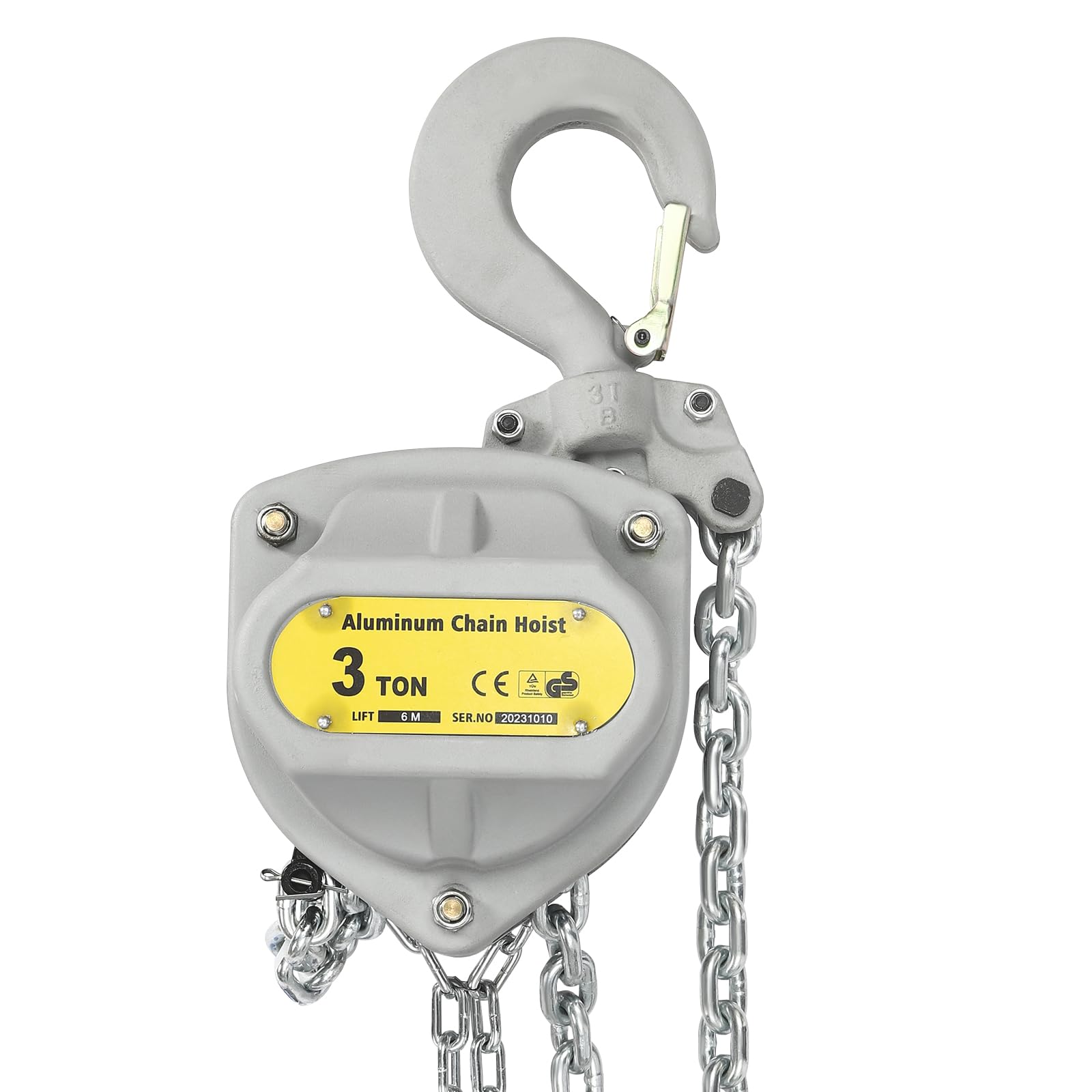 LIAPDG 9.84ft Hand Chain Hoist, Manual Aluminum Alloy Engine Hoist Chain of Load Force 6613.87 Lbs with 19.69ft Chain & Dual Pawl Brakes for Pulling Mechanical Parts, Workshops