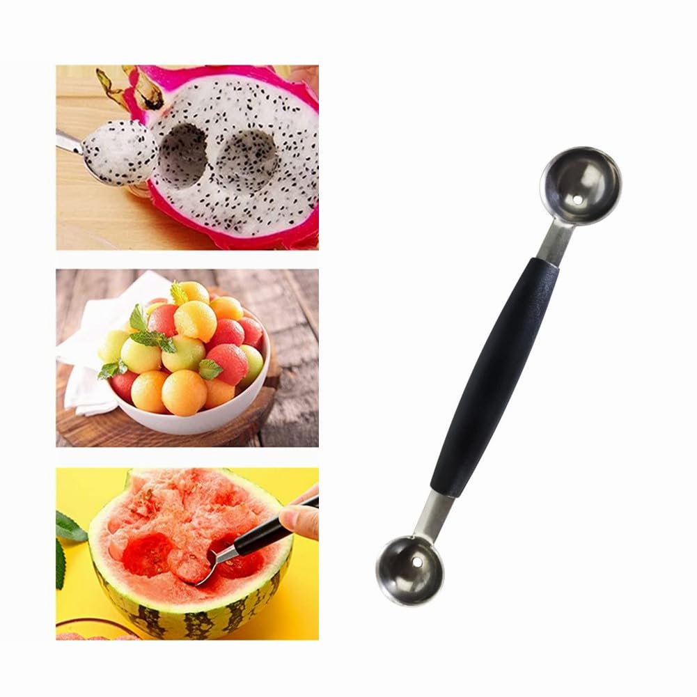 Cuchara de doble cara para frutas y melón, cortador de cuchara de acero inoxidable 2 en 1, 18 cm