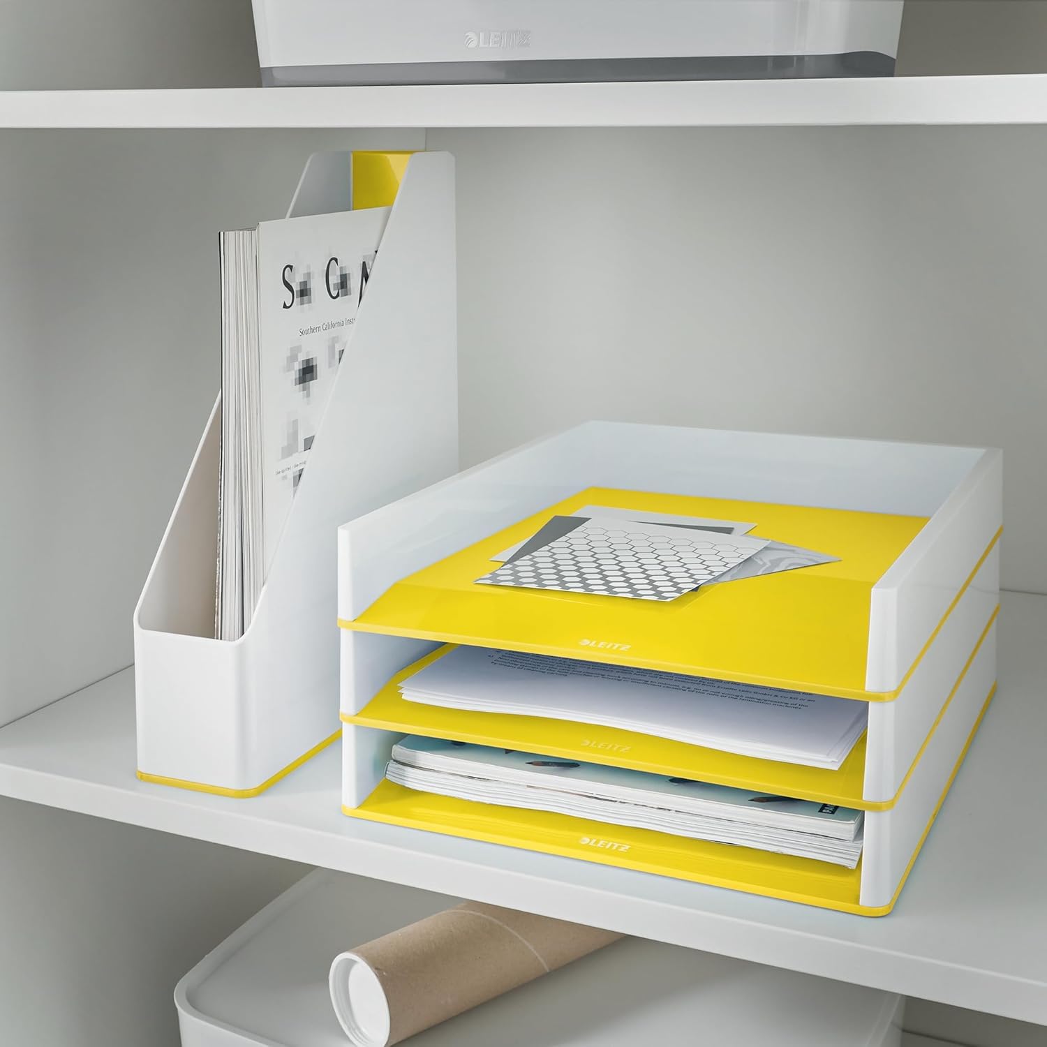 Leitz Bandeja Portadocumentos A4, Blanco/Amarillo, Gama WOW, 53611016