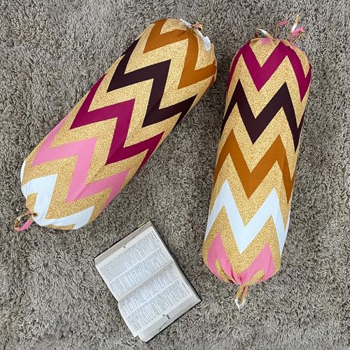 Image of Swayam Set of 2 Pure Cotton Bolster Cover | 30x30 Inch | Soft Breathable Masnad Cover 200TC | Durable & Washable | Geometric Print Bolster Cover for Diwan, Bed & Sofa - Mustard