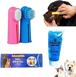 Escova de Dente para Pet Dedeiras + Gel Dental Kit Higiene Bucal Cachorro
