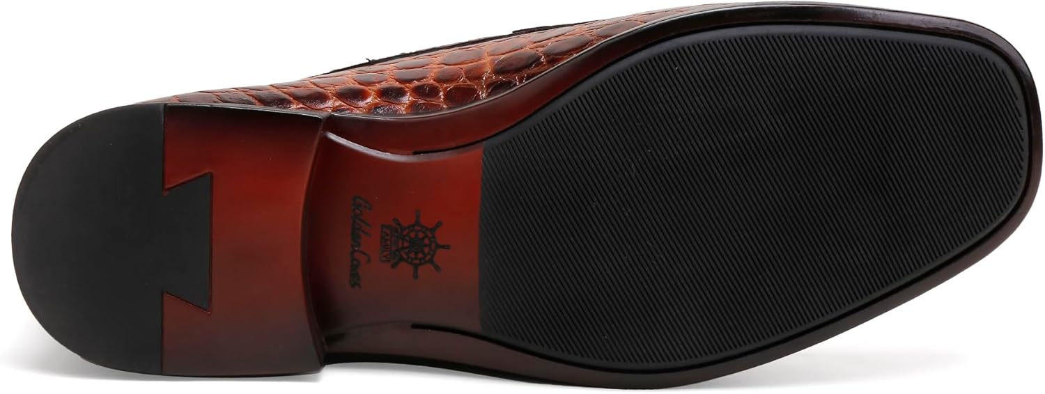 Generic Classic Mens Leather Dress Shoes, Premium Fashion Alligator Printed Business Dress Shoes Moc-Toe Buckle Wedding Party Loafers for Men - Image 5