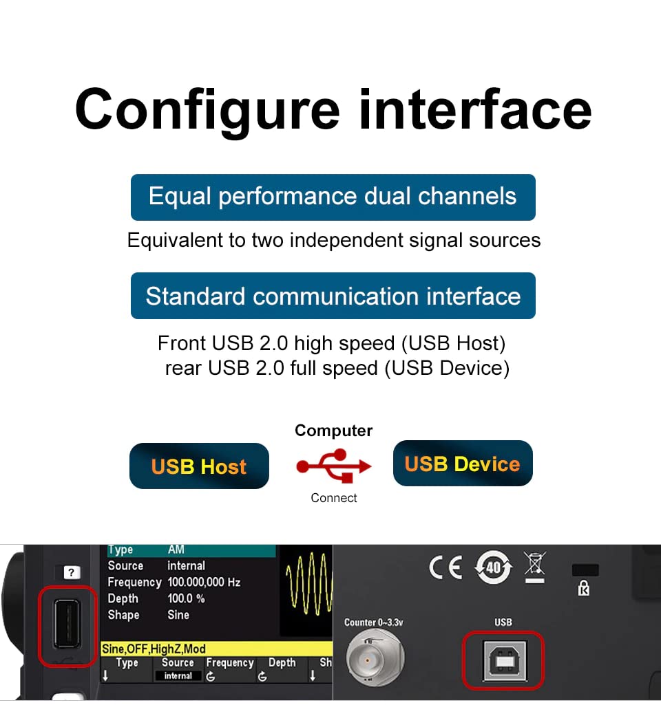 Programmable Arbitrary Waveform Generator Hantek HDG3022B/3012B/3042B/3062B/3082B/3102B 2CH 300MSa/s DDS Function Signal Source Frequency Generator(HDG3082B)