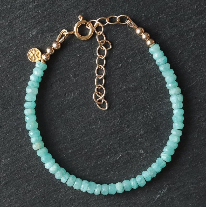 Pulsera amazonita de cuentas redondas 4mm ajustable moda espiritual 4