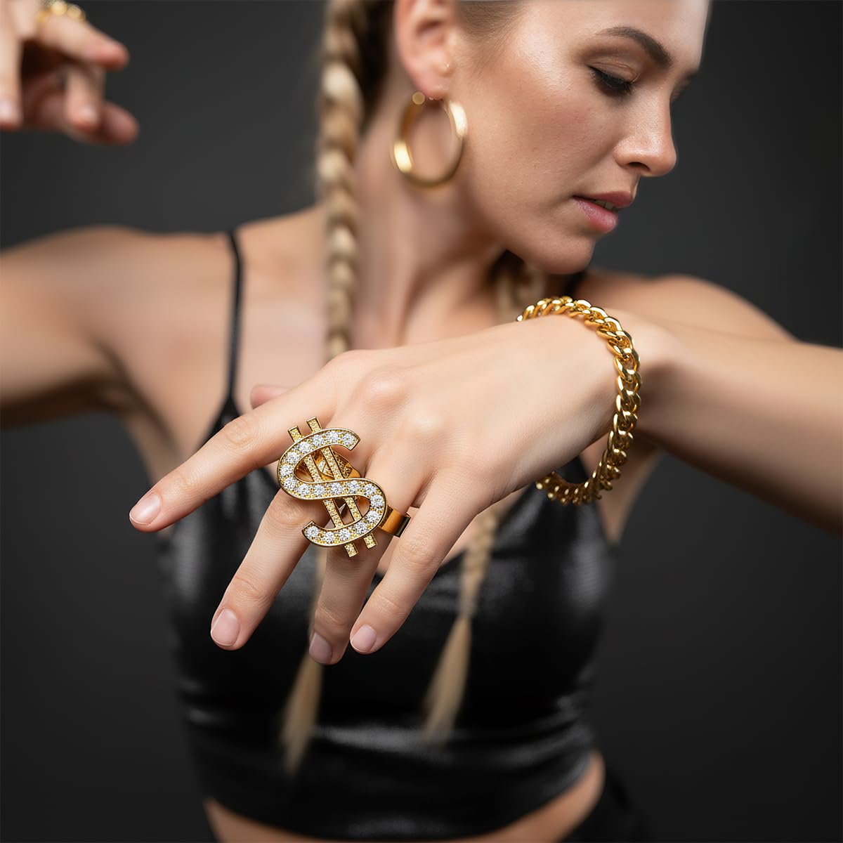 Doodlewitz 7Pcs Hip Hop Party Decorations, Fake Gold Chain, Gold Chain Dollar, 90s Fancy Dress Men, Hip Hop Costume - Image 4