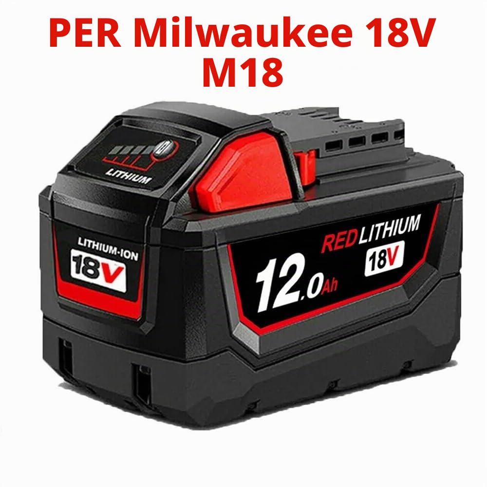 Compatibile con Milwaukee M18 48-11-1815 48-11-1850 2646-20 2642-21ct servizio M18 XC Caricabatteria positivo for batteria al litio 18V 12000mAh(MWQ 12A)