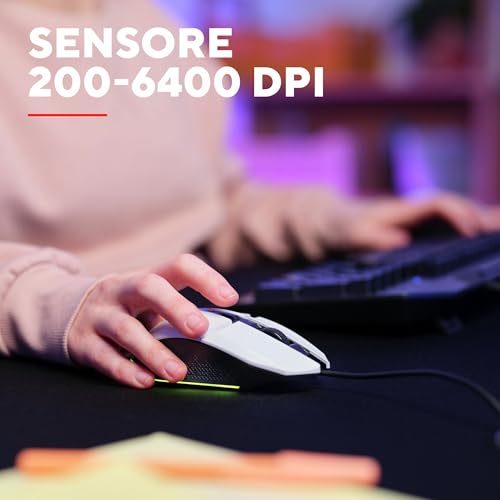 GXT 109W Felox Mouse Gaming con 6 Pulsanti Programmabili, Illuminazione LED Multicolore, Software Incluso, 200-6400 DPI, Mouse con Filo USB 150 cm per PC, Portatile, Computer - Bianco - Mouse gaming - Immagine 2