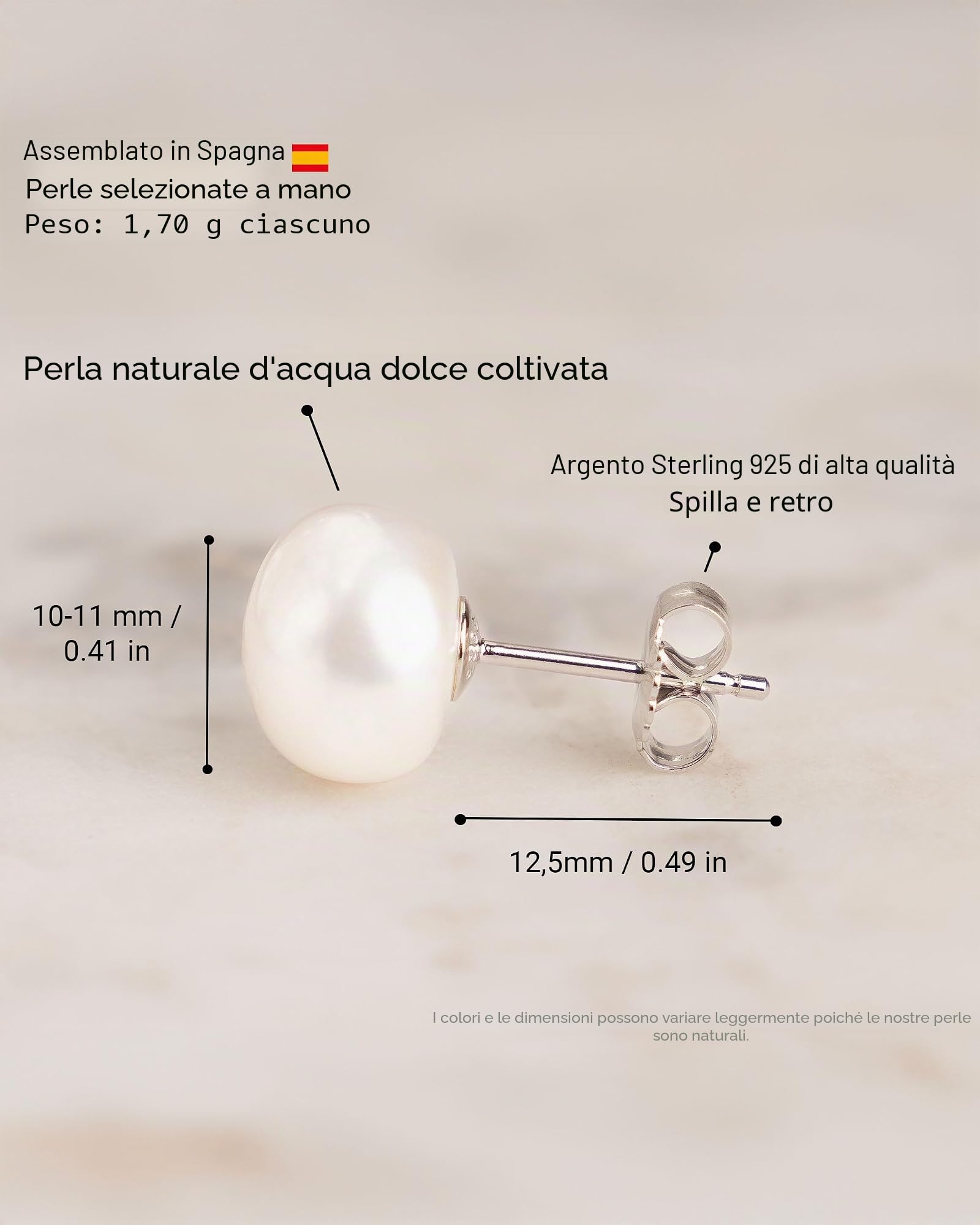 Secret & You - Orecchini a bottone con perle coltivate d'acqua dolce perla coltivata - Forma barocca - Argento sterling 925, disponibile in 5 dimensioni Da 9-10 mm a 13-14 mm