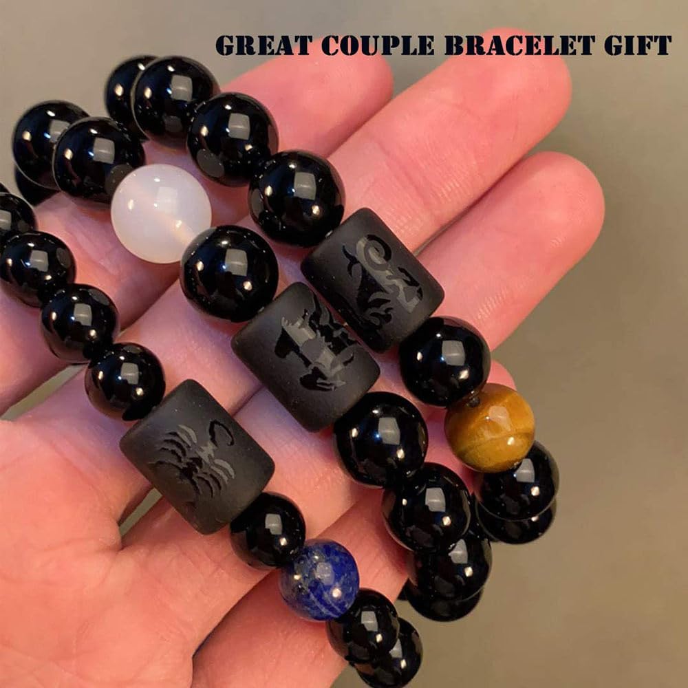 Bergkristall Armband, Armband Mit 12 Sternzeichen, Sternbild, Wahrsagerei, Armband Aus Natürlichem Schwarzem Onyx, Edelstein-Armband, Chakren, Horoskop-Armband, Geburtsstein-Schmuck Für Männ