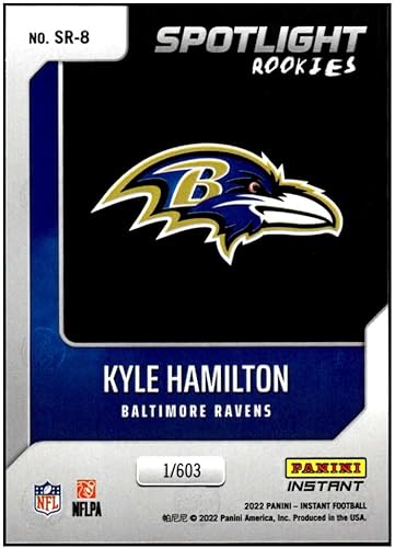 Miniatura 2 de KYLE HAMILTON RC 2022 Panini Instant Spotlight ROOKIE /603#BW8 NM+-MT+ NFL Football Ravens