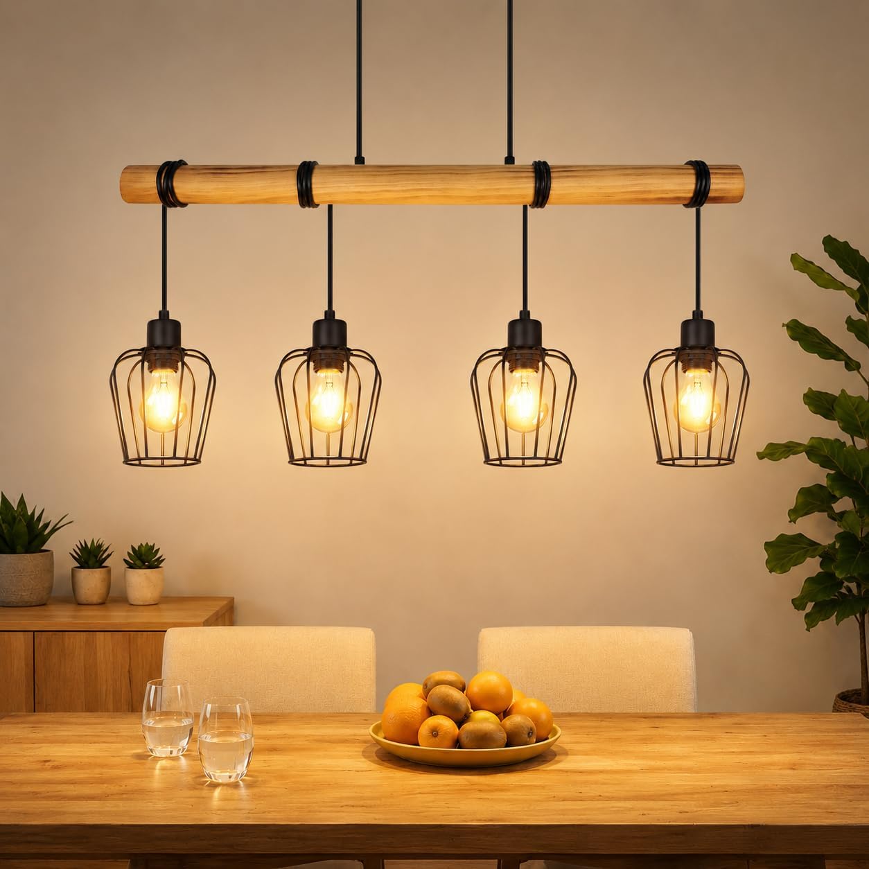 Produktbild von Hofstein Pendelleuchte 4-flammig – Vintage-Design, Schwarz/chrom, E27, Für Wohn- & Esszimmer