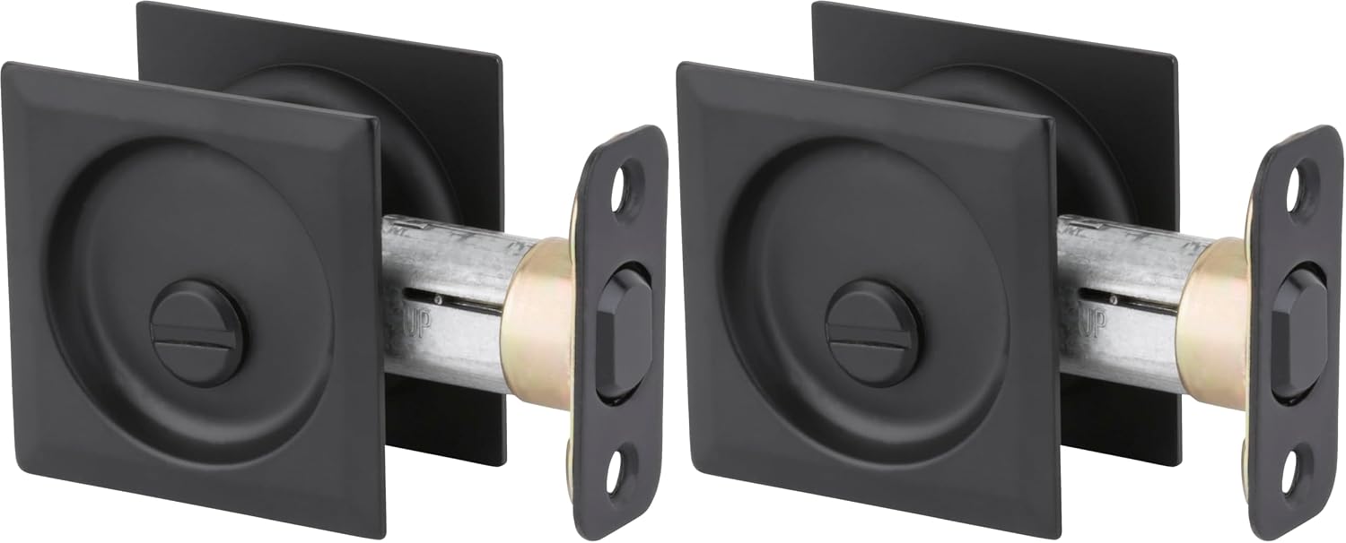 Kwikset Pocket Door Deadbolt Lock, Polished Chrome Square Exterior UnKeyed Hall Closet Pull Door, with Microban Protection