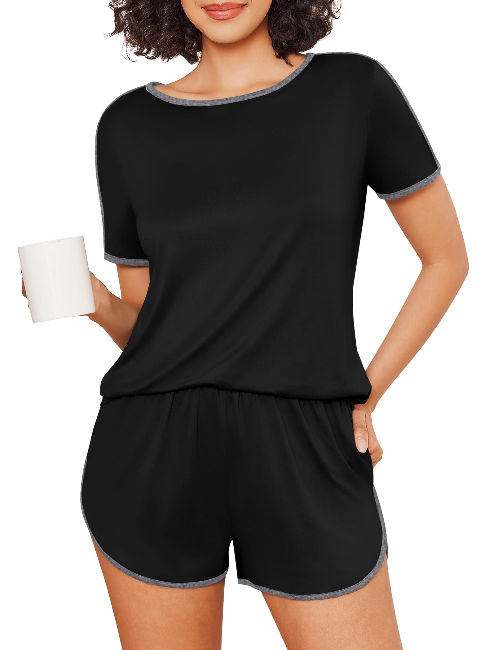 Ekouaer Womens Pajama Sets Color Block Short Sleeve Sleepwear Soft Pjs Sets Summer 2 Piece Lounge Set with Pockets S-XXL