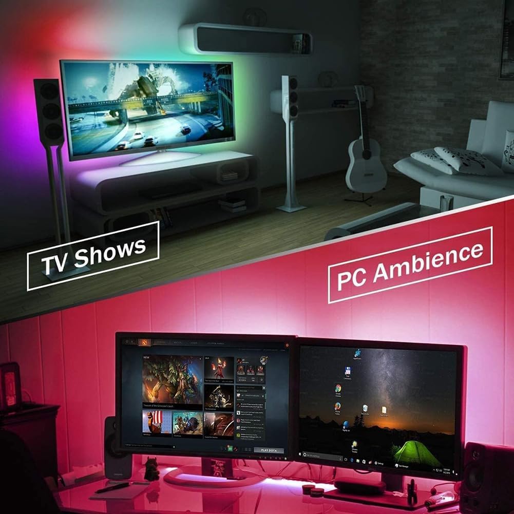Ruban LED 2M, Bande LED USB Multicolore Lumière avec Télécommande et contrôle APP pour 40- - Mise en situation et utilisation