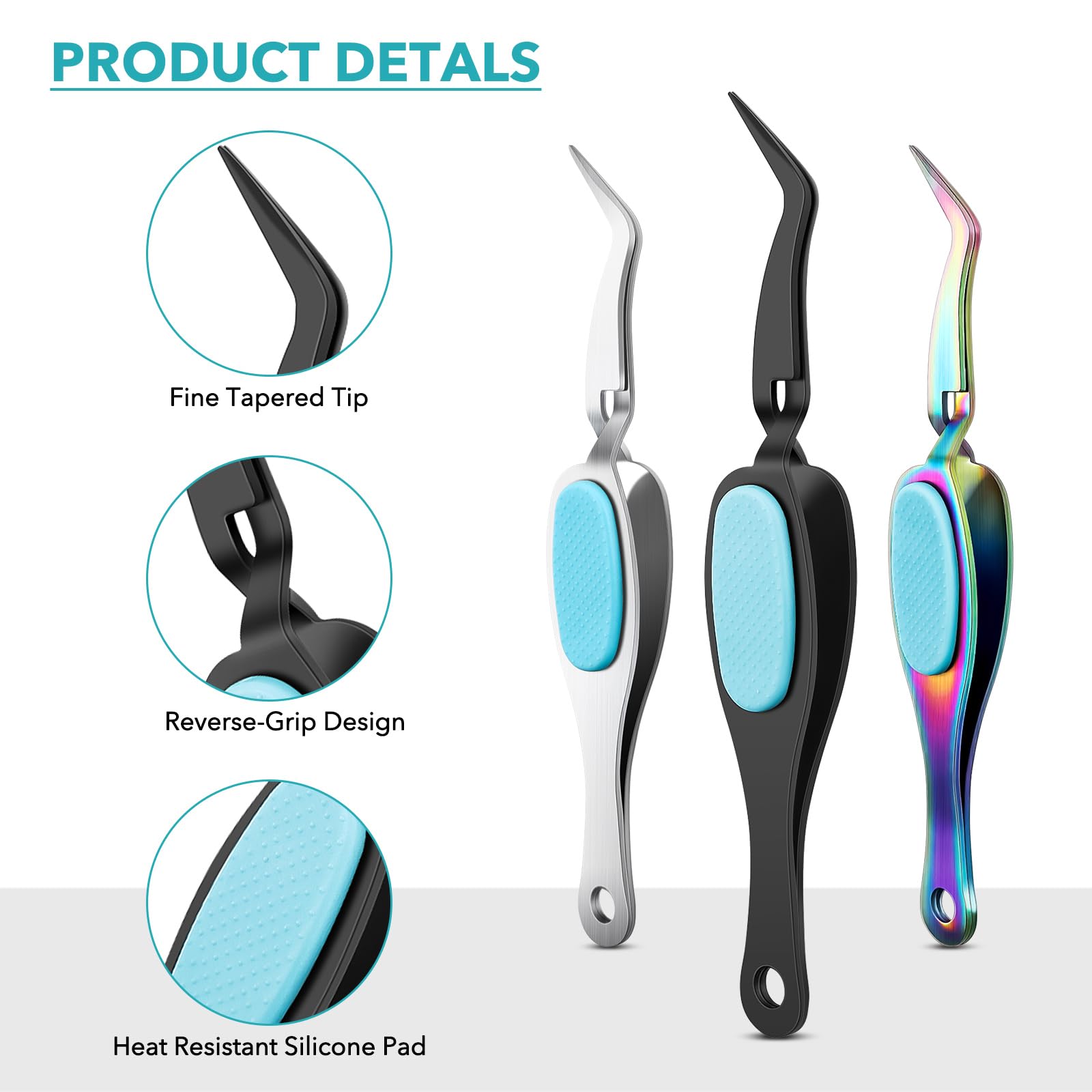 OTCRAFT 2 Pcs Reverse Tweezers Craft Tweezers Crossing Lock Tweezers Reverse Grip Precision Curved Bent Straight Tweezers Fine Tip for DIY Craft Rhinestones and Small Embellishments - Image 3