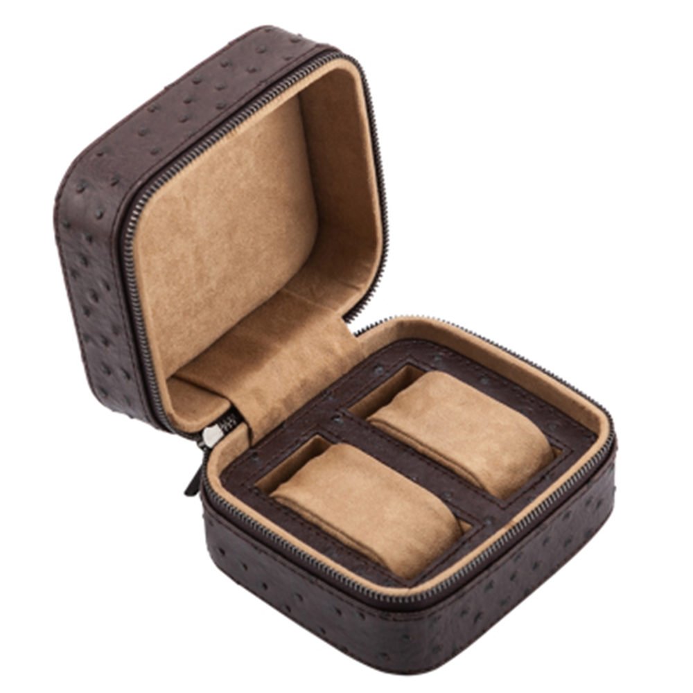 2 Slots PU Leather Watch Box with Zipper New Brown Travel Watch Storage Box Mechanical Watch Jewelry Gift Boxes