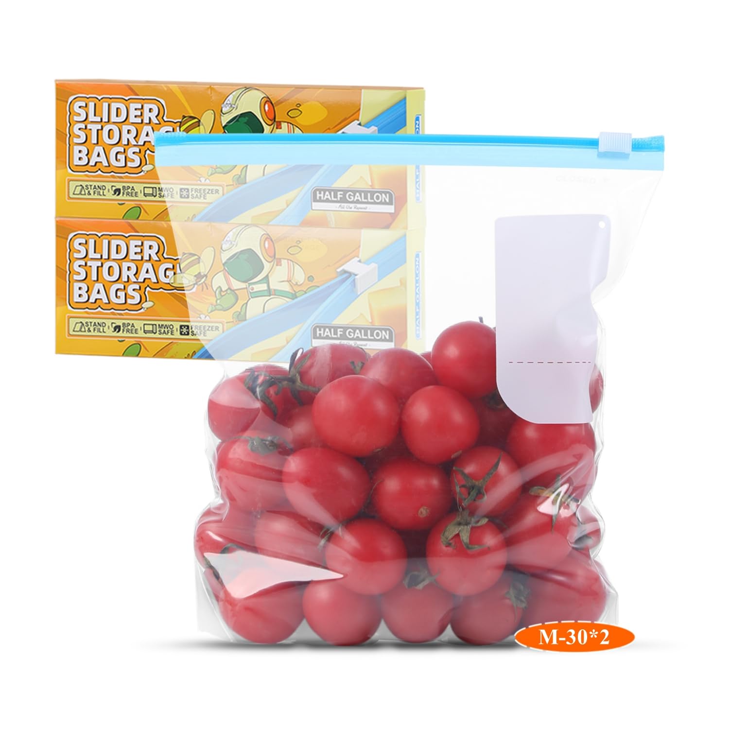 Taiyunwei Transparent 60Pcs Zip Lock Food Storage Freezer Bags, Reusable Sandwich Bags With Expandable Bottom–Freezer And Microwave Safe, For Sanwich, Fruit, Snack, Veggie, Grain, Meat (60 Pack-Half Gallon)