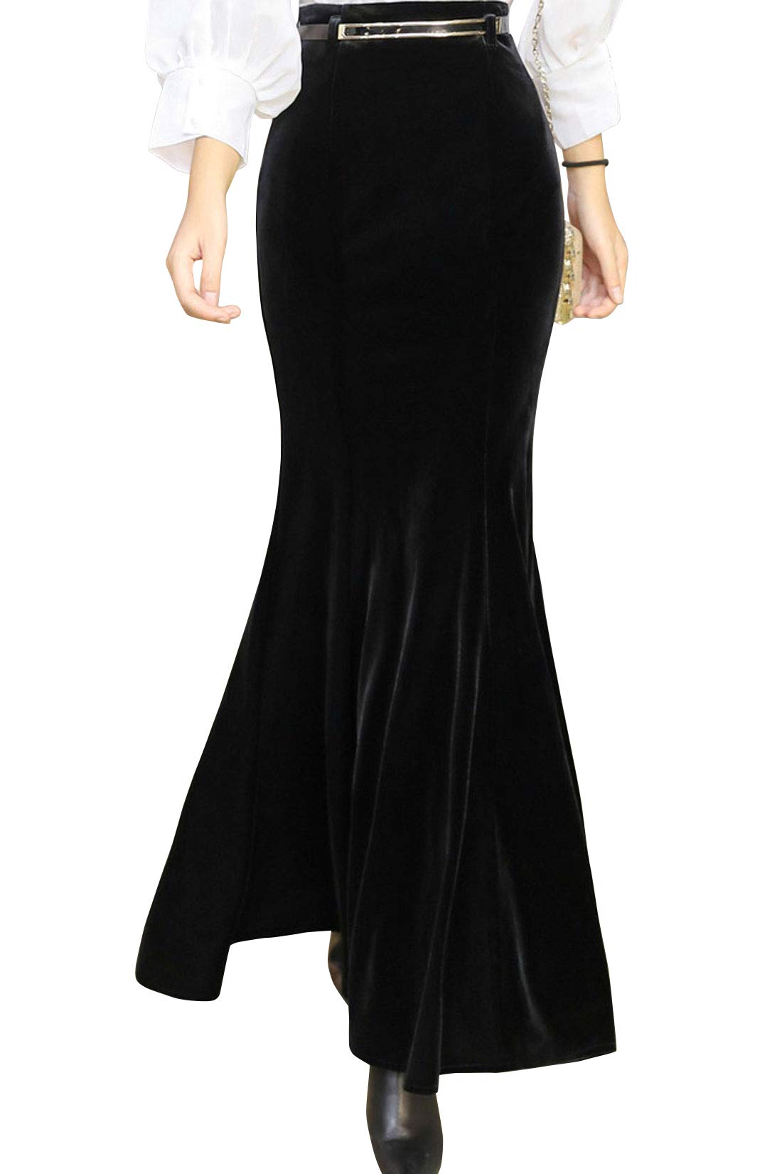 ebossy Damen Maxirock mit hoher Taille, figurbetont, Samt, Fischschwanz, Meerjungfrauenrock, Abendparty